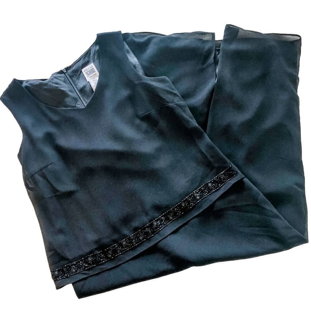 Vintage R & M Richards Black Sheath Beaded‎ Sleeveless Dress Size 8
